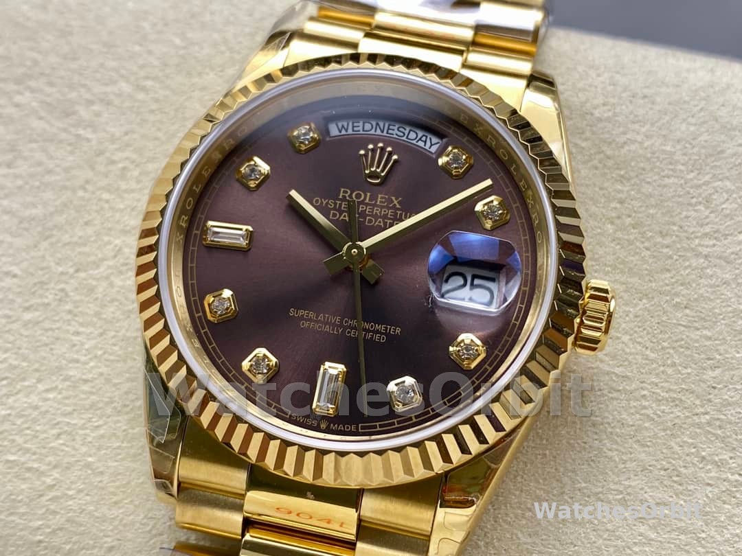 Rolex Day-Date 128238 Fluted Bezel Dark Grey Dial 36MM Unisex Replica Watch