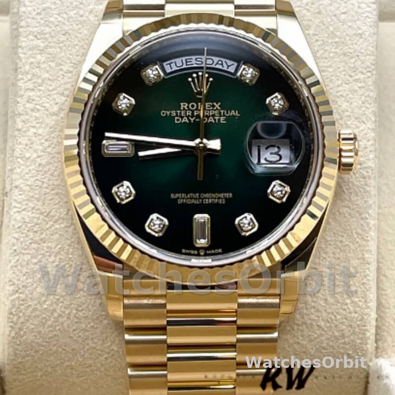 Rolex Day-Date 128238 Fluted Bezel Green Diamond Dial 36MM Unisex Replica Watch