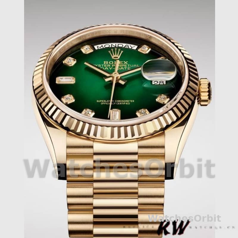 Rolex Day-Date 128238 Fluted Bezel Green Diamond Dial 36MM Unisex Replica Watch