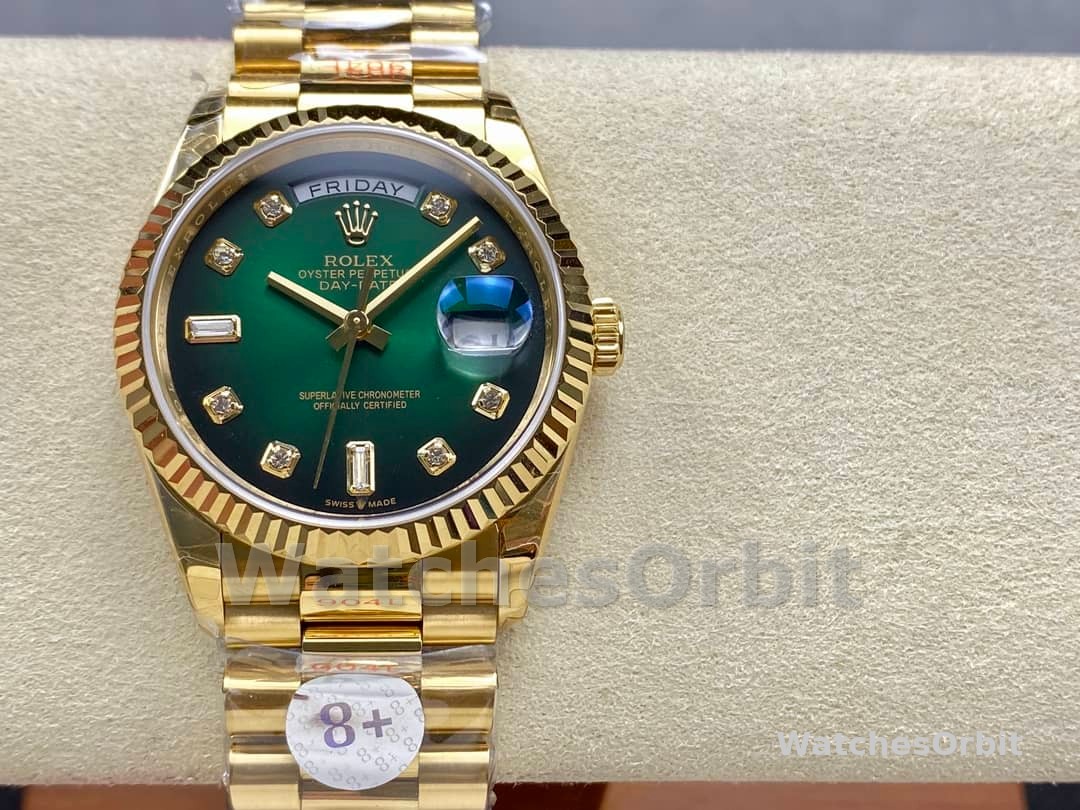 Rolex Day-Date 128238 Fluted Bezel Green Diamond Dial 36MM Unisex Replica Watch