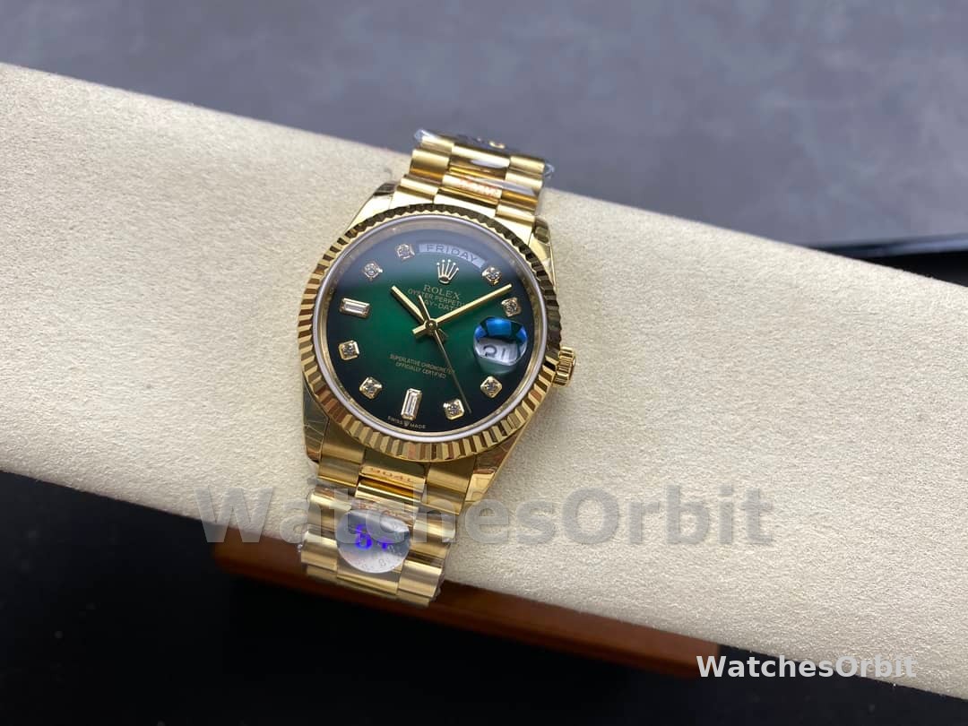 Rolex Day-Date 128238 Fluted Bezel Green Diamond Dial 36MM Unisex Replica Watch