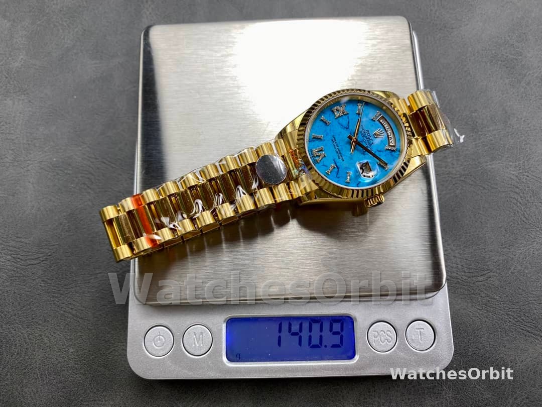 Rolex Day-Date 128238 Fluted Bezel Turquoise Diamond Dial 36MM Unisex Replica Watch