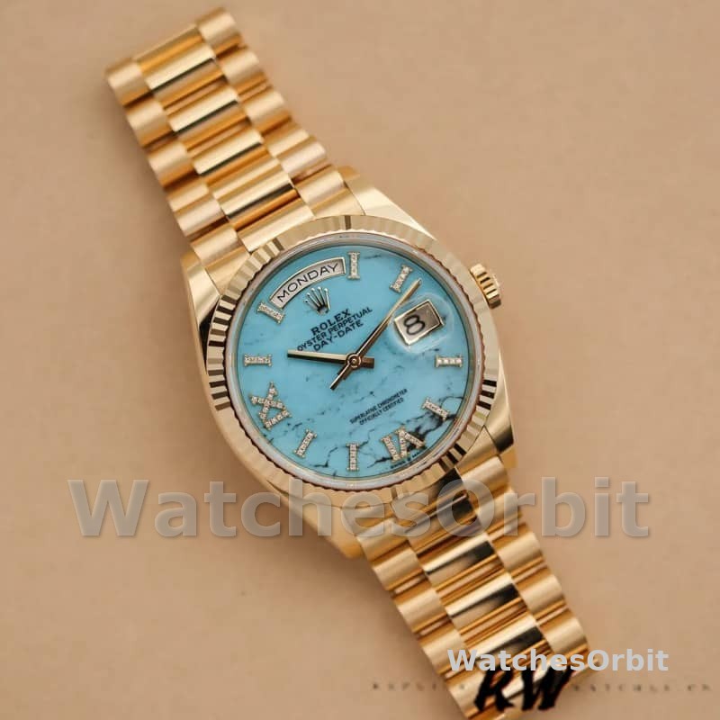 Rolex Day-Date 128238 Fluted Bezel Turquoise Diamond Dial 36MM Unisex Replica Watch