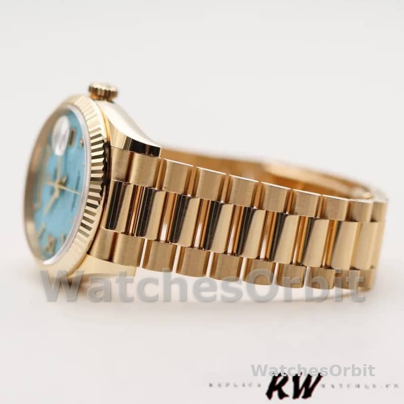 Rolex Day-Date 128238 Fluted Bezel Turquoise Diamond Dial 36MM Unisex Replica Watch