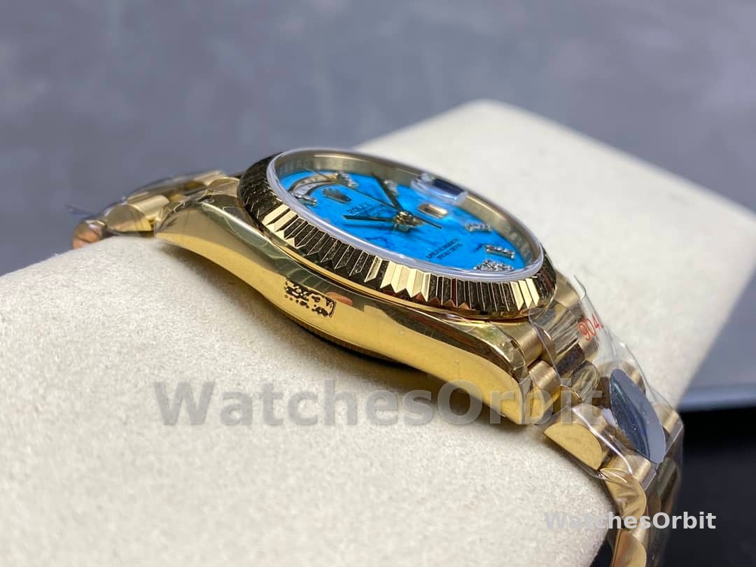 Rolex Day-Date 128238 Fluted Bezel Turquoise Diamond Dial 36MM Unisex Replica Watch