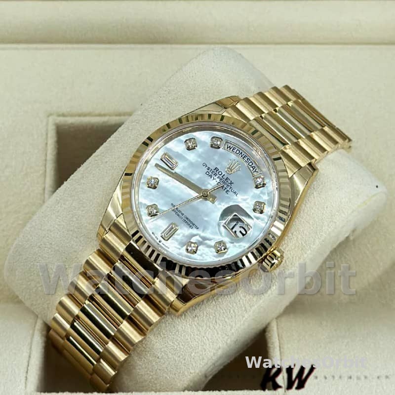 Rolex Day-Date 128238 Fluted Bezel White Mother of Pearl Dial 36MM Unisex Replica Watch