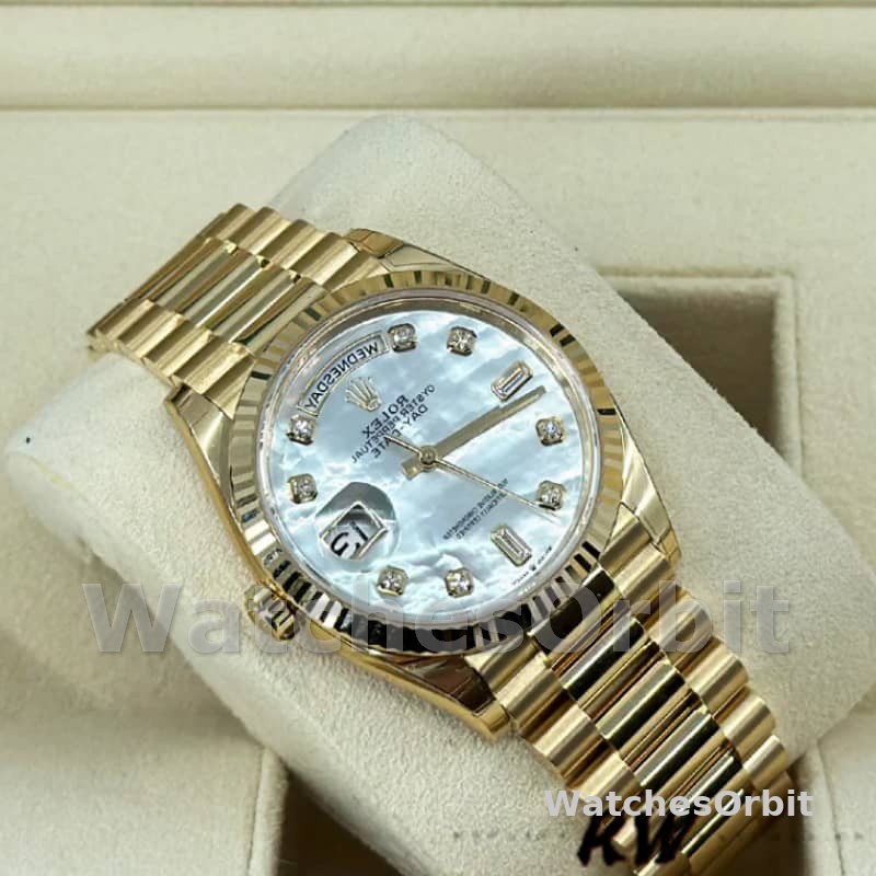 Rolex Day-Date 128238 Fluted Bezel White Mother of Pearl Dial 36MM Unisex Replica Watch
