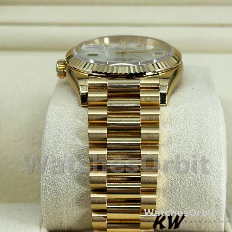 Rolex Day-Date 128238 Fluted Bezel White Mother of Pearl Dial 36MM Unisex Replica Watch