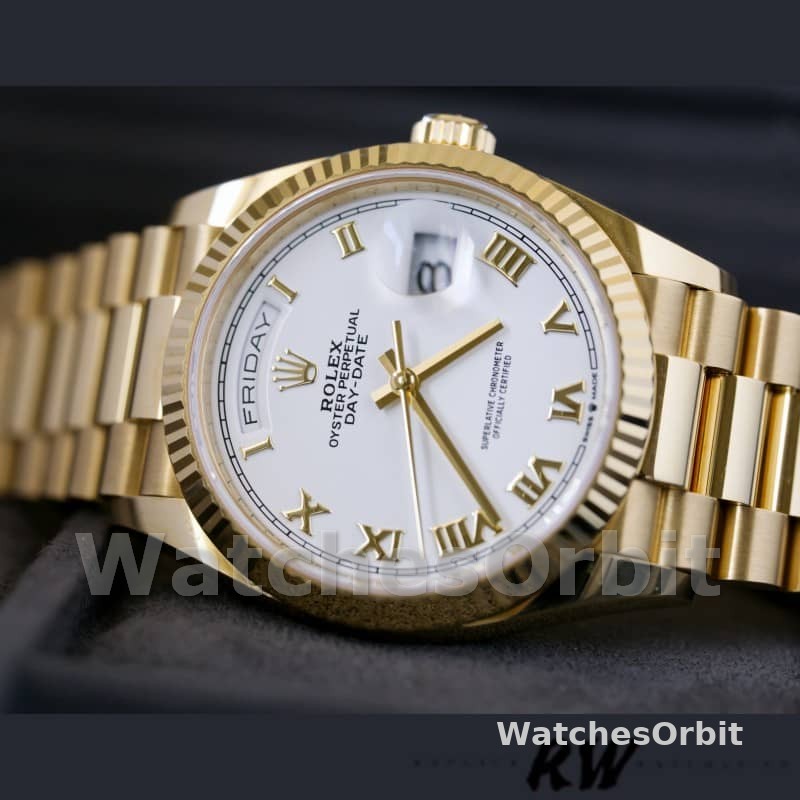 Rolex Day-Date 128238 Fluted Bezel White Roman Dial 36MM Replica Watch