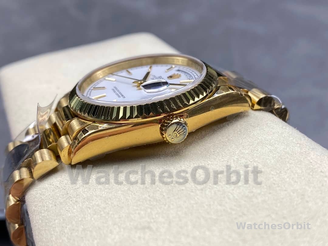 Rolex Day-Date 128238 Fluted Bezel White Roman Dial 36MM Replica Watch
