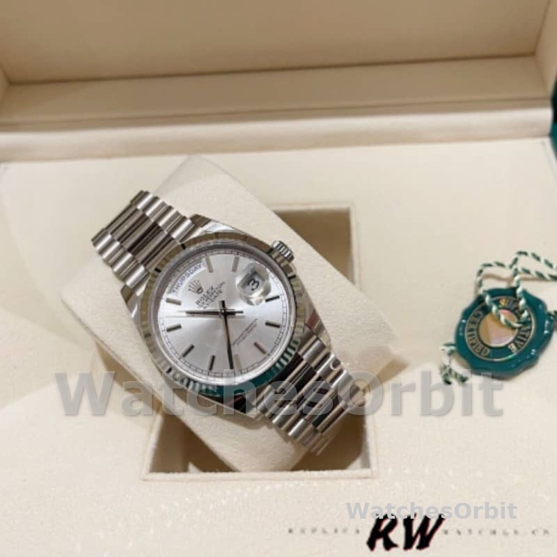 Rolex Day-Date 128239 0005 White Gold Silver Index Dial 36MM Unisex Replica Watch