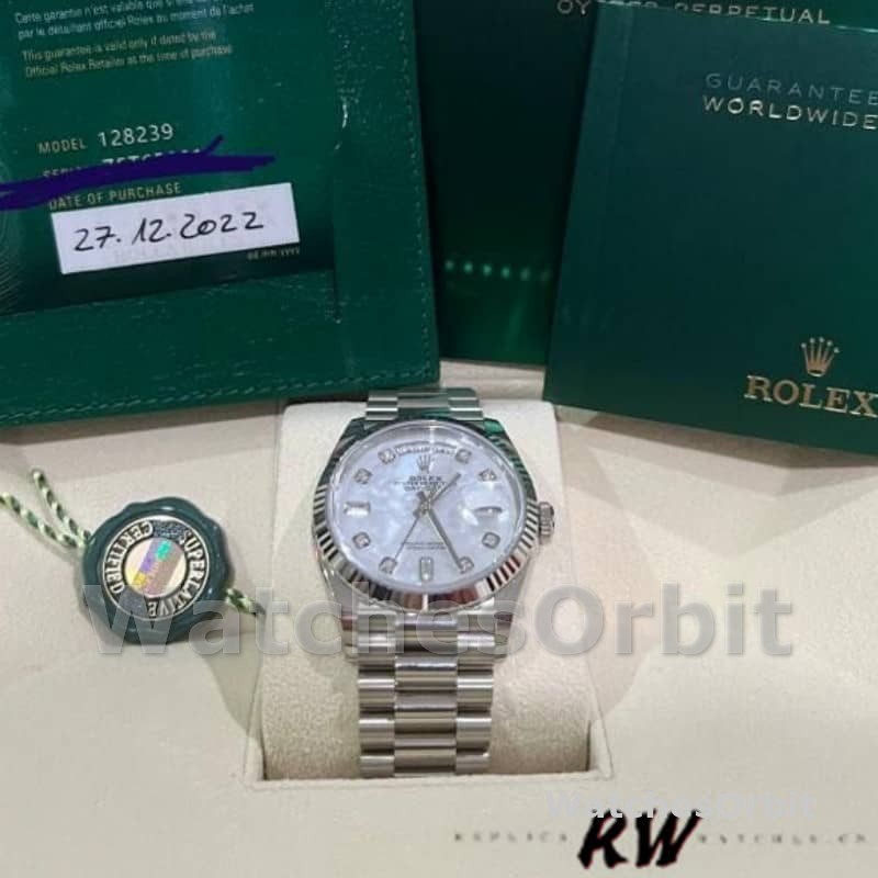Rolex Day-Date 128239 White Gold Mother of Pearl Dial 36MM Unisex Replica Watch