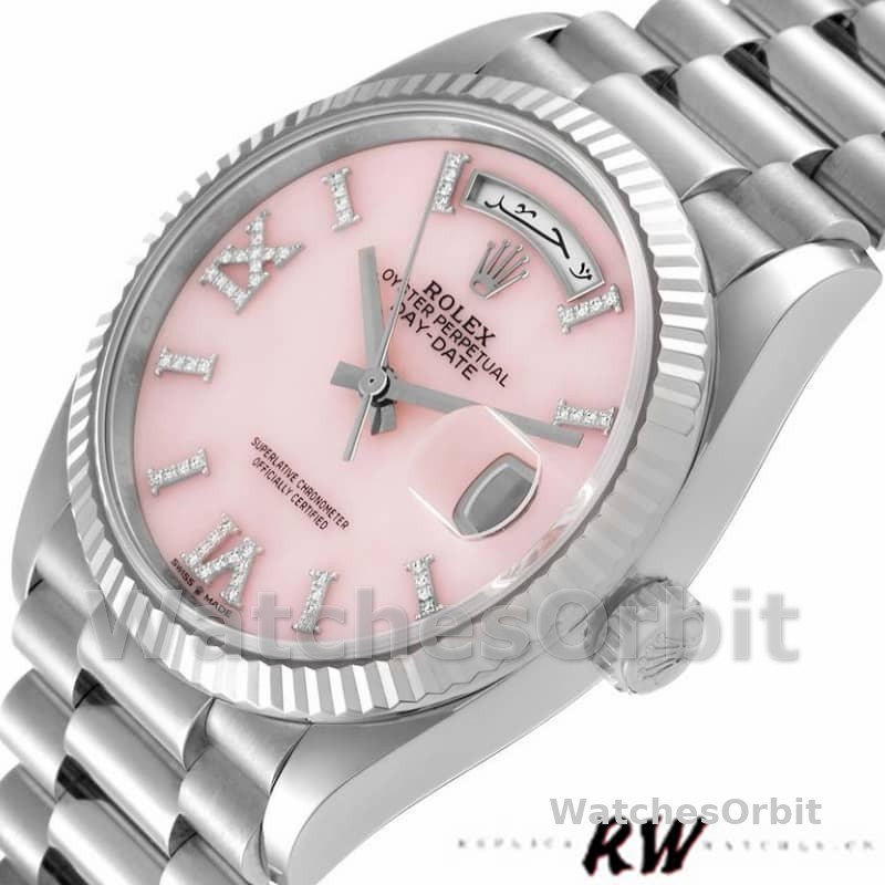 Rolex Day-Date 128239 White Gold Pink Opal Dial 36MM Unisex Replica Watch