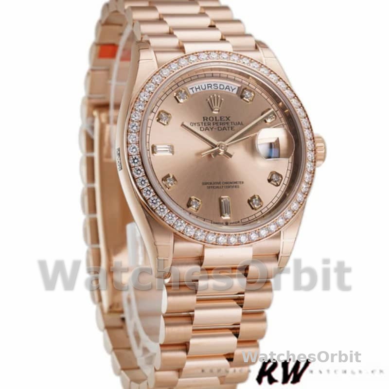 Rolex Day-Date 128345RBR Champagne Rose Dial Everose Gold 36MM Unisex Replica Watch
