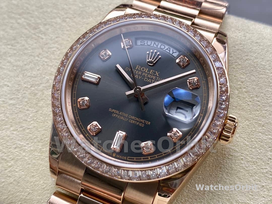 Rolex Day-Date 128345RBR Slate Dial Everose Gold 36MM Unisex Replica Watch