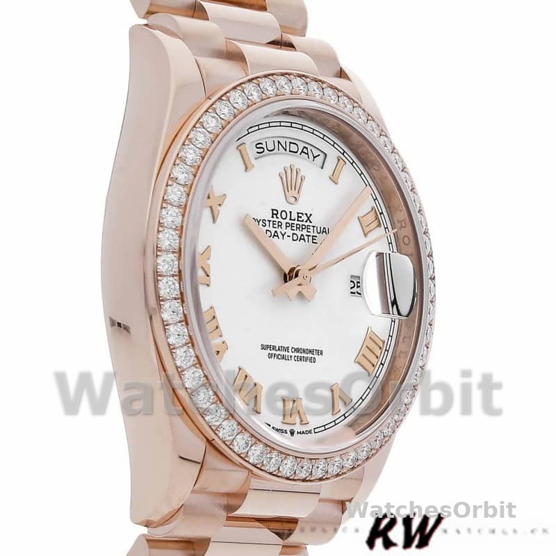 Rolex Day-Date 128345RBR White Dial Everose Gold 36MM Unisex Replica Watch