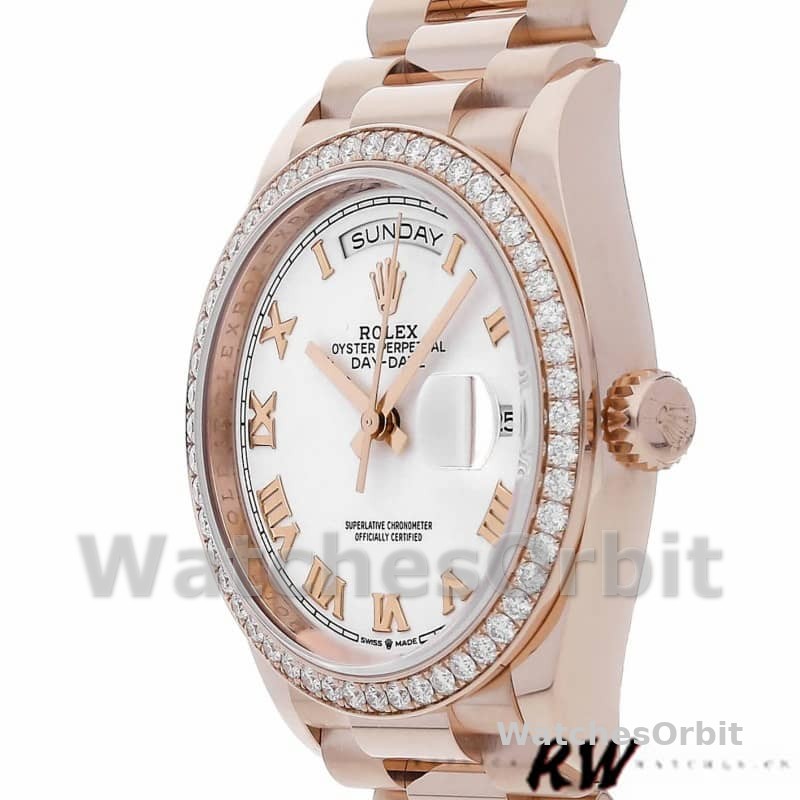 Rolex Day-Date 128345RBR White Dial Everose Gold 36MM Unisex Replica Watch