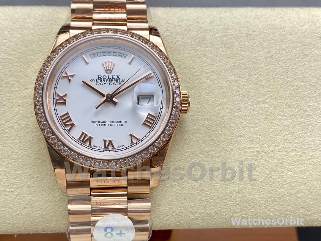 Rolex Day-Date 128345RBR White Dial Everose Gold 36MM Unisex Replica Watch
