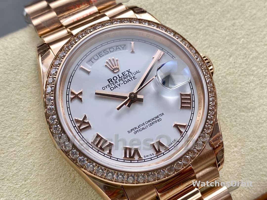 Rolex Day-Date 128345RBR White Dial Everose Gold 36MM Unisex Replica Watch