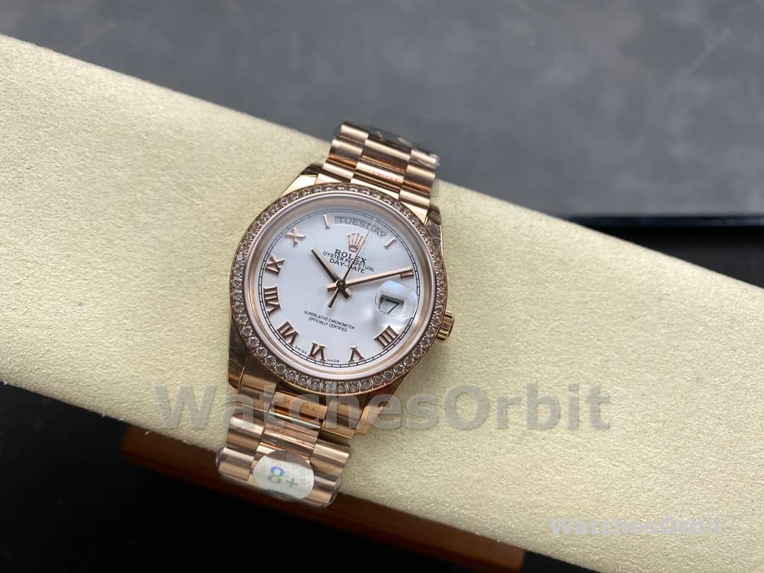 Rolex Day-Date 128345RBR White Dial Everose Gold 36MM Unisex Replica Watch