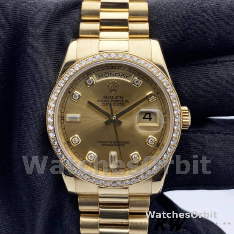 Rolex Day-Date 128348RBR Champagne Diamond Dial Yellow Gold 36MM Unisex Replica Watch