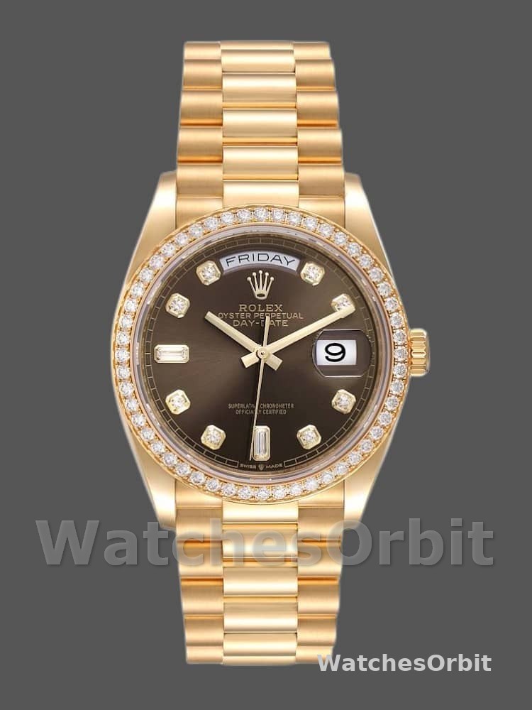 Rolex Day-Date 128348RBR Dark Grey Dial Yellow Gold 36MM Unisex Replica Watch