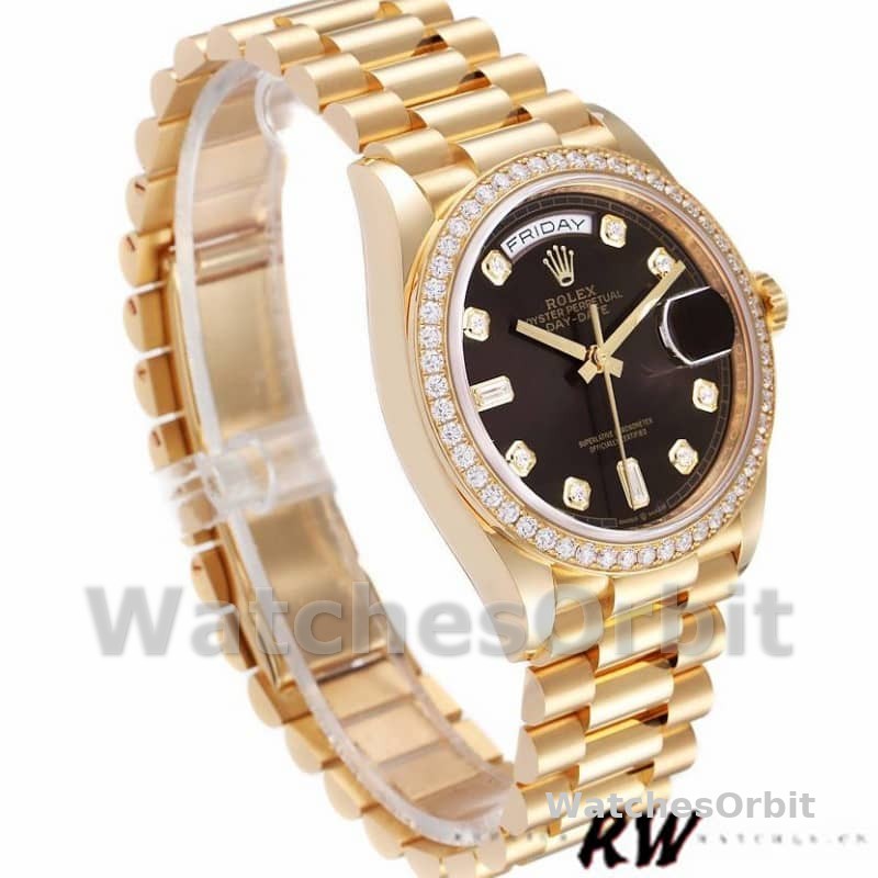 Rolex Day-Date 128348RBR Dark Grey Dial Yellow Gold 36MM Unisex Replica Watch