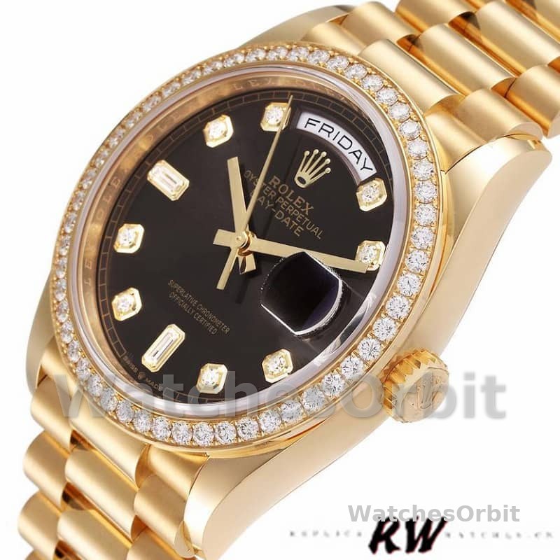 Rolex Day-Date 128348RBR Dark Grey Dial Yellow Gold 36MM Unisex Replica Watch