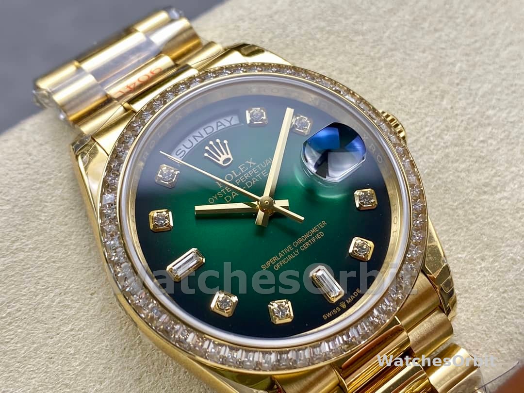 Rolex Day-Date 128348RBR Green Ombre Diamond Dial Yellow Gold 36MM Unisex Replica Watch