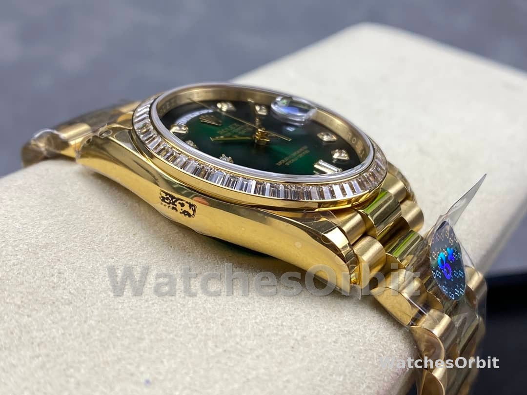 Rolex Day-Date 128348RBR Green Ombre Diamond Dial Yellow Gold 36MM Unisex Replica Watch