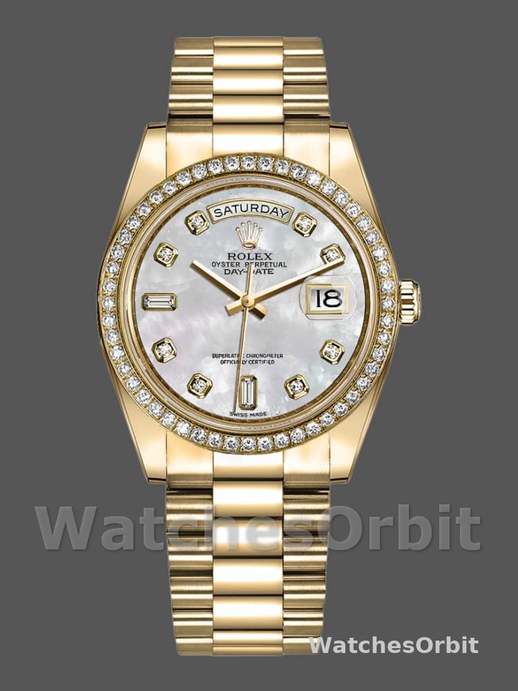 Rolex Day Date 128348RBR MOP Yellow Gold 36MM Unisex Replica Watch