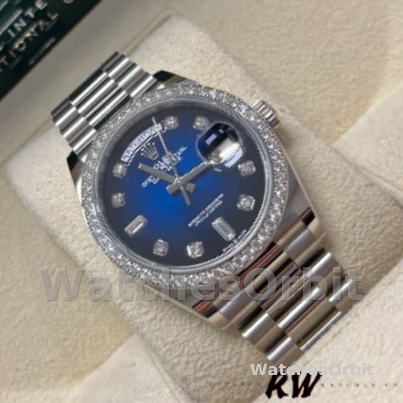 Rolex Day-Date 128349RBR 0010 Blue Ombre Dial Diamond Bezel 36MM Unisex Replica Watch
