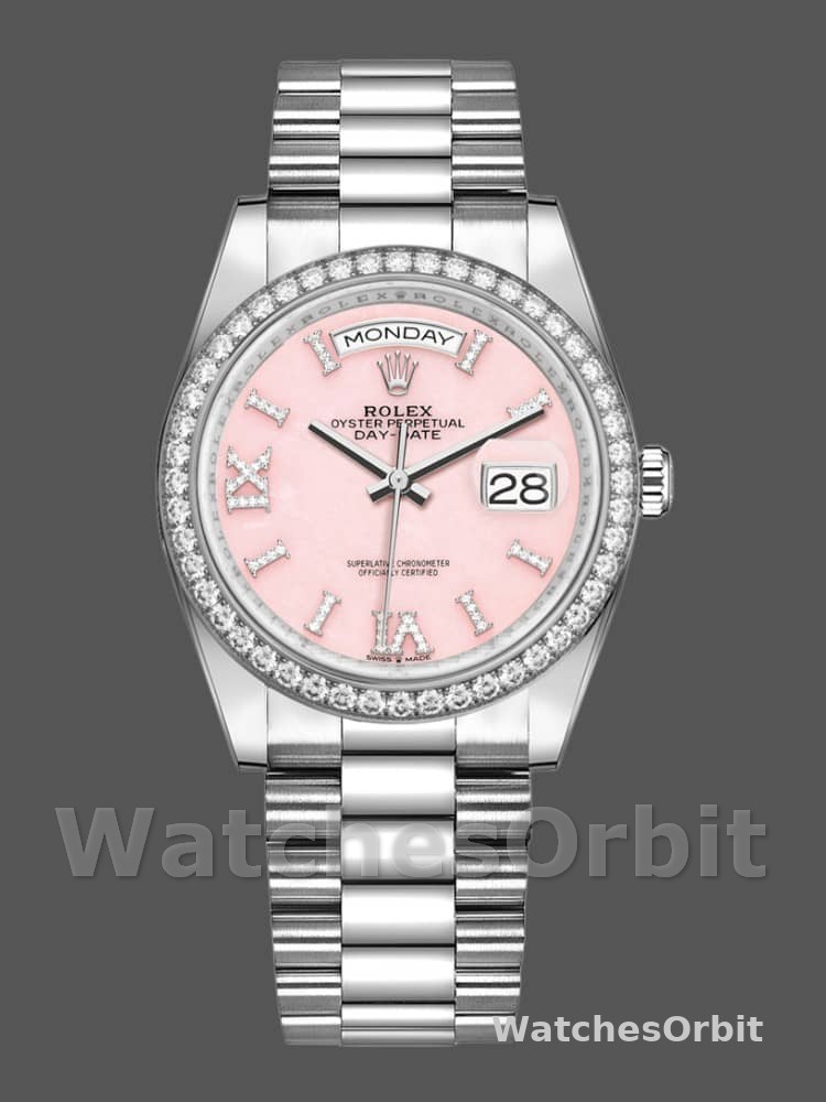 Rolex Day-Date 128349RBR Pink Opal Dial Diamond Bezel 36MM Unisex Replica Watch