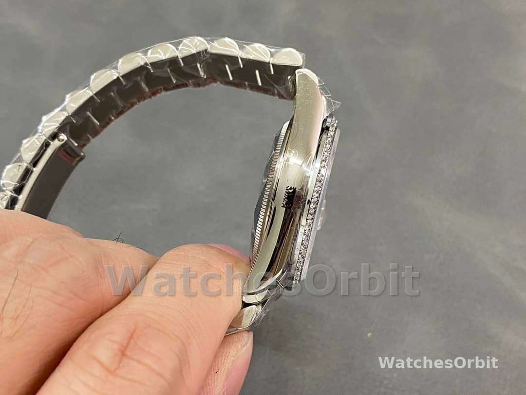 Rolex Day-Date 128349RBR White Mother of Pearl Dial Diamond Bezel 36MM Lady Replica Watch