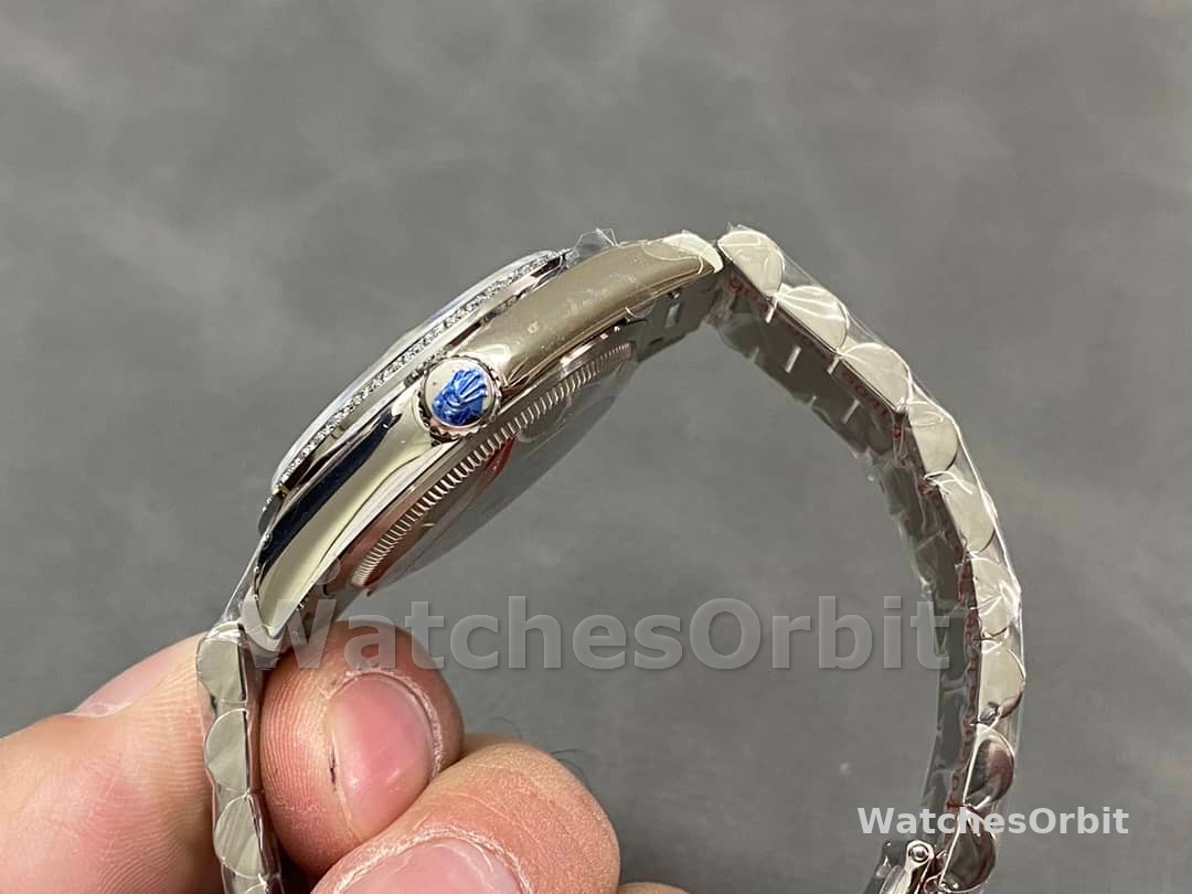 Rolex Day-Date 128349RBR White Mother of Pearl Dial Diamond Bezel 36MM Lady Replica Watch