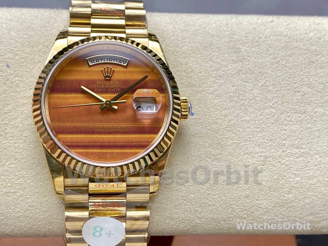 Rolex Day Date 18038 Yellow Gold Tigers Eye Watch