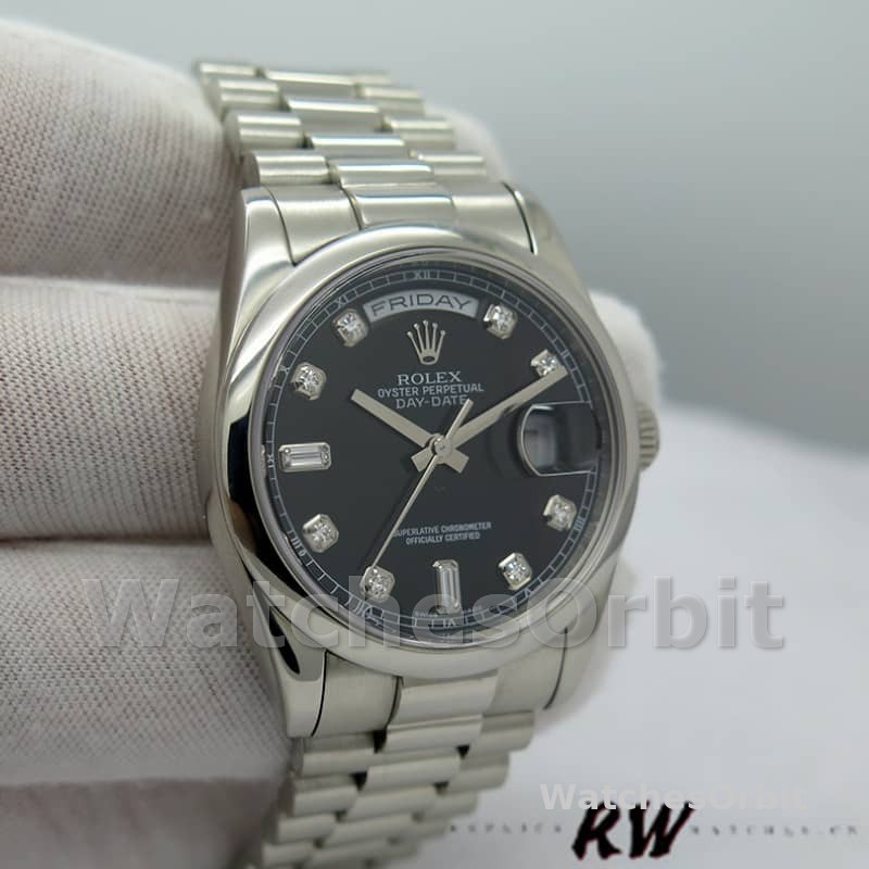 Rolex Day-Date 218206 Black Diamond Dial Platinum 41MM Mens Replica Watch