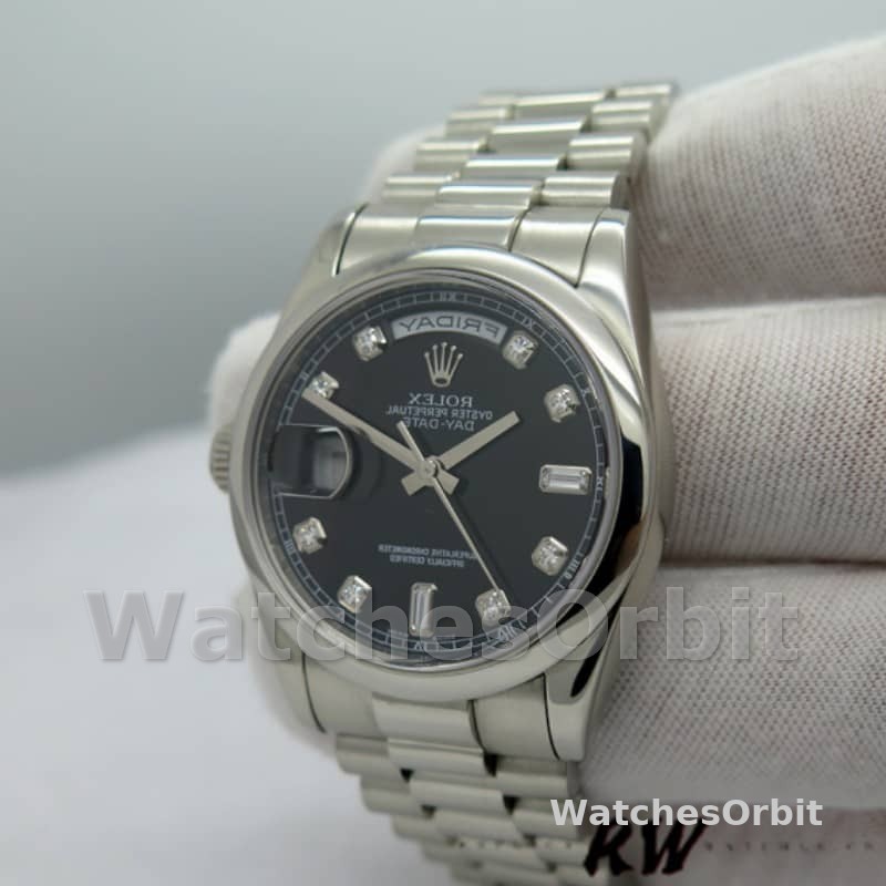 Rolex Day-Date 218206 Black Diamond Dial Platinum 41MM Mens Replica Watch