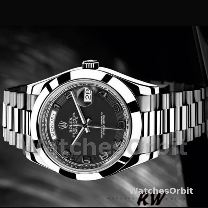 Rolex Day-Date 218206 Concentric Black Dial Platinum 41MM Mens Replica Watch