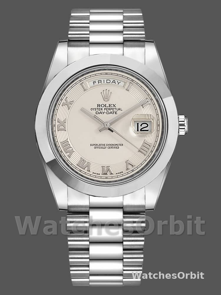 Rolex Day-Date 218206 Concentric Circle Ivory Roman Numeral Dial Platinum 41MM Mens Replica Watch
