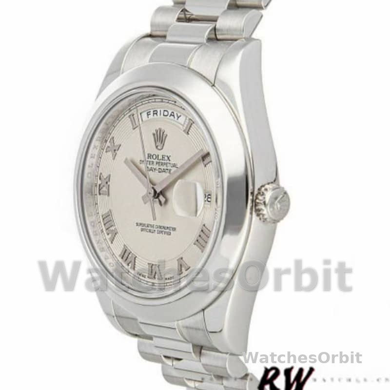 Rolex Day-Date 218206 Concentric Circle Ivory Roman Numeral Dial Platinum 41MM Mens Replica Watch