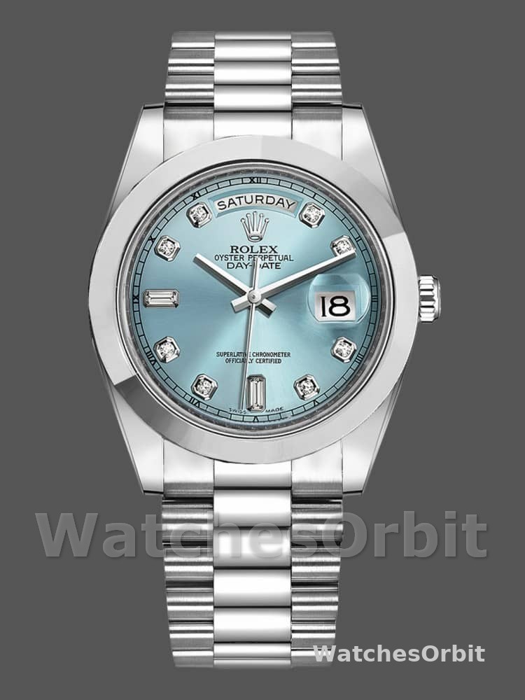 Rolex Day-Date 218206 Ice Blue Diamond Dial Platinum 41MM Mens Replica Watch