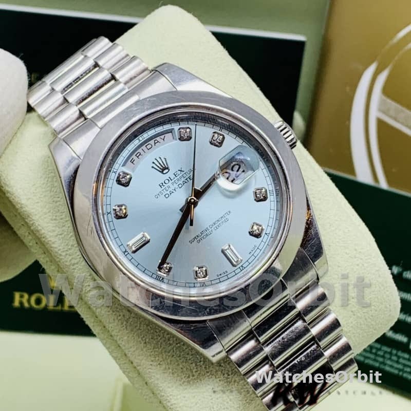 Rolex Day-Date 218206 Ice Blue Diamond Dial Platinum 41MM Mens Replica Watch