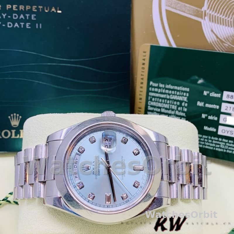 Rolex Day-Date 218206 Ice Blue Diamond Dial Platinum 41MM Mens Replica Watch