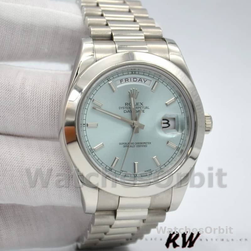 Rolex Day-Date 218206 Ice Blue Index Dial Platinum 41MM Mens Replica Watch