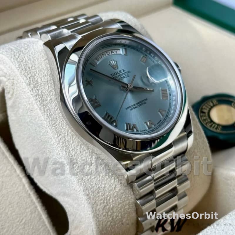 Rolex Day-Date 218206 Ice Blue Roman Numeral Dial Platinum 41MM Mens Replica Watch