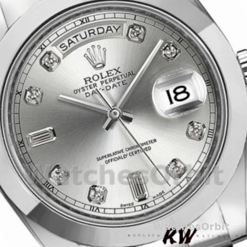 Rolex Day-Date 218206 Silver Diamond Dial Platinum 41MM Mens Replica Watch