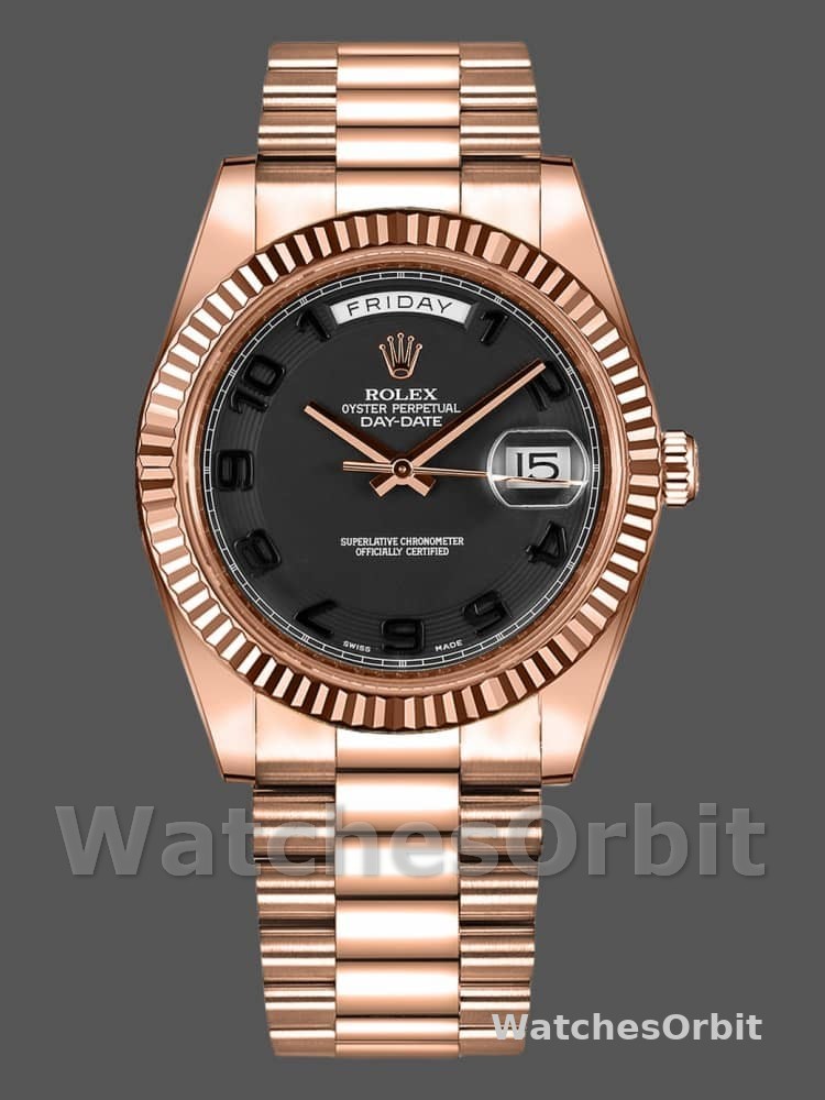 Rolex Day-Date 218235 Black Concentric Arabic Dial Rose Gold 41MM Mens Replica Watch