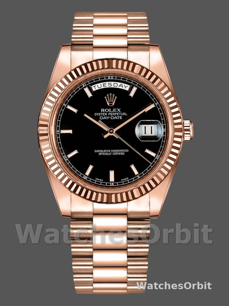 Rolex Day-Date 218235 Black Index Dial Rose Gold 41MM Mens Replica Watch