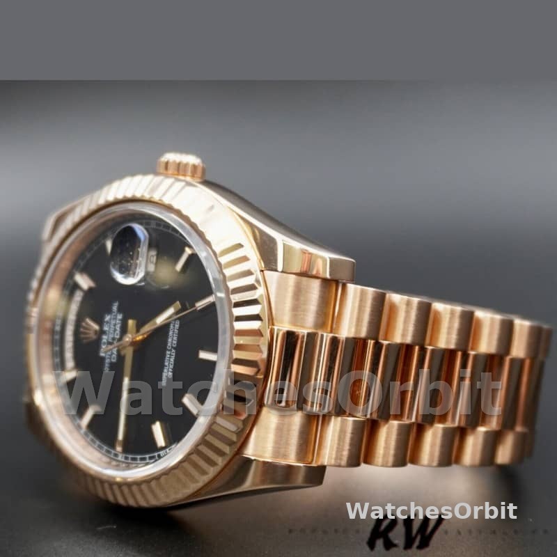 Rolex Day-Date 218235 Black Index Dial Rose Gold 41MM Mens Replica Watch